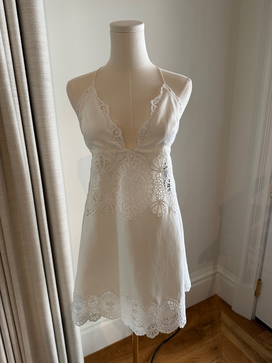 Retrofete Dresses & Skirts - Retrofete White Linen Lace-Trim Mini Slip Dress